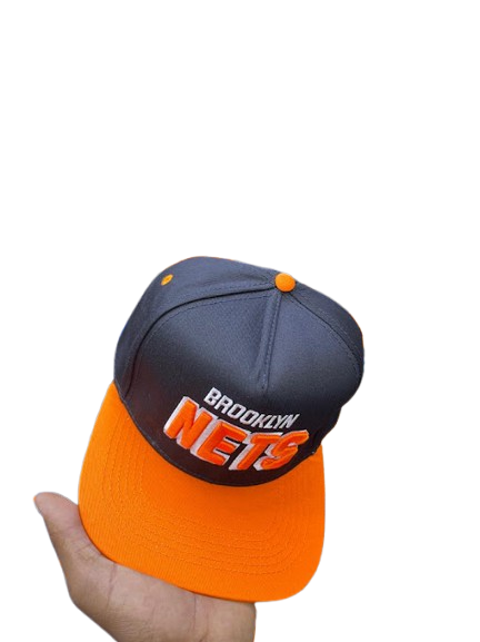Brooklyn Nets Block Script Snapback Cap – Black & Vibrant Orange